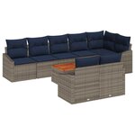 vidaXL Ensemble de canapé de jardin 9 Pièces Gris et bleu marine
