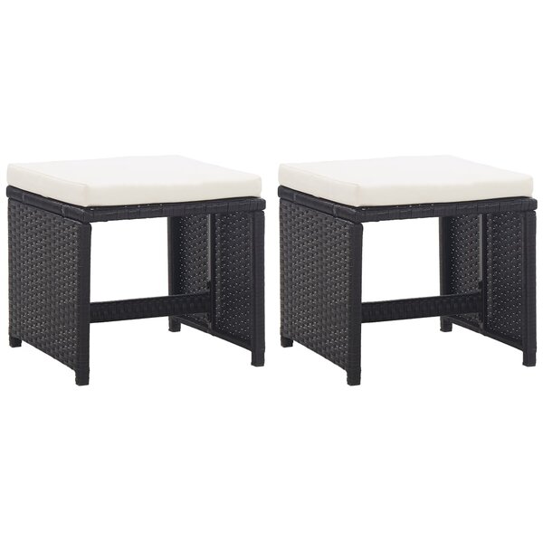 vidaXL Tabourets de jardin 2 Pièces avec coussins Résine tressée Noir