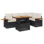 vidaXL Salon de jardin 6 Pièces avec coussins noir résine tressée acacia