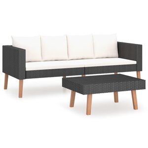 vidaXL Salon de jardin 2 Pièces avec coussins Résine tressée Noir