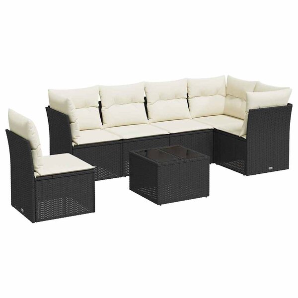 vidaXL Salon de jardin 7 Pièces avec coussins noir résine tressée