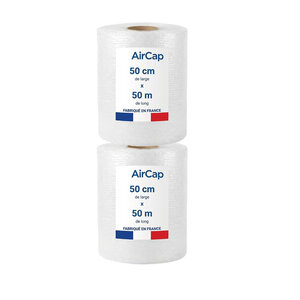 2 rouleaux de film papier bulle tricouche Aircap largeur 50 cm x longueur 50 mètres