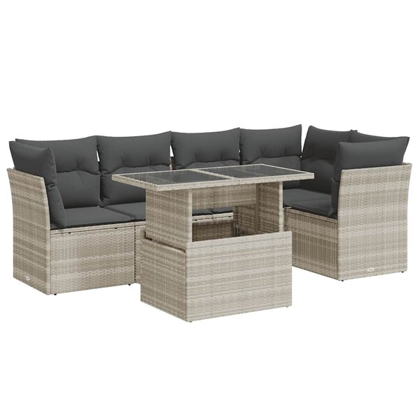 vidaXL Salon de jardin 6 Pièces avec coussins gris clair résine tressée
