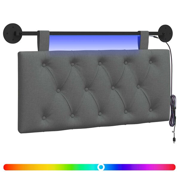 vidaXL Tête de lit suspendue Avec lumière LED Gris foncé Tissu