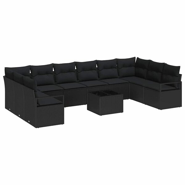 vidaXL Ensemble de Canapés avec coussin 11 Pièces Noir polyrotin