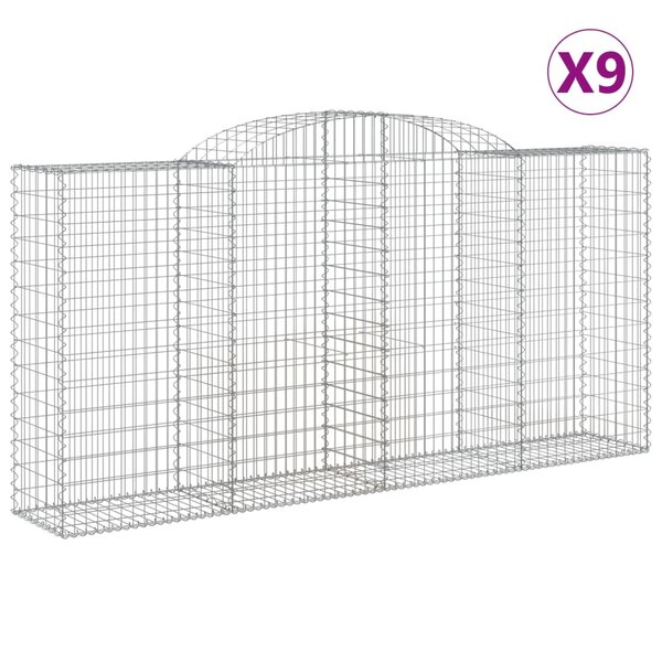 vidaXL Paniers à gabions arqués 9 Pièces 300x50x140/160 cm fer galvanisé