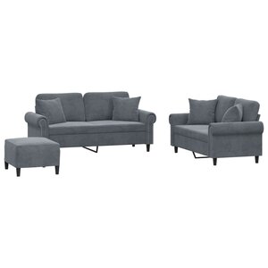 vidaXL Ensemble de canapés 3 Pièces avec coussins gris foncé velours