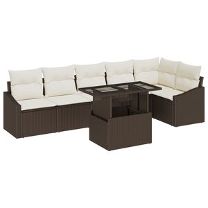 vidaXL Ensemble de Canapé de Jardin 7 Pièces avec Coussins Marron Rattan Poly