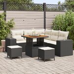 Ensemble de 8 Pièces de Canapés de Jardin avec Coussins Rattan Poly Noir Acacia