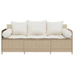 vidaXL Canapé de jardin avec coussins 3 places beige résine tressée