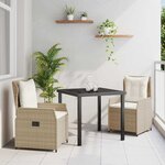 vidaXL Ensemble de salle à manger pour jardin 3 Pièces Beige polyrotin