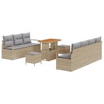 vidaXL Ensemble de canapé jardin de 10 pièces avec coussins beige en poly rotin acacia
