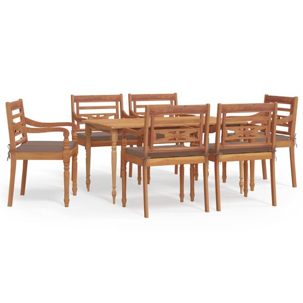 vidaXL Ensemble à manger de jardin coussins 7Pièces Bois de teck solide