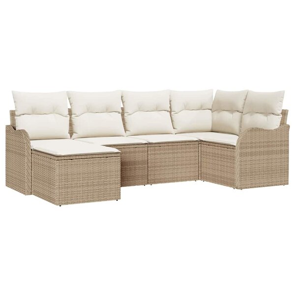 vidaXL Ensemble de canapé de jardin 6 Pièces Beige et blanc Poly rotin