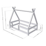 Lit Tipi enfant avec barrière bois massif gris 90 x 180 cm