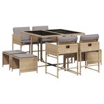 vidaXL Ensemble à manger de jardin et coussins 9 Pièces mélange beige
