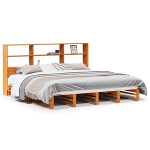 vidaXL Lit bibliothèque sans matelas cire marron 200x200cm bois massif