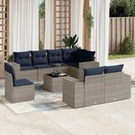 vidaXL Salon de jardin 9 Pièces avec coussins gris résine tressée