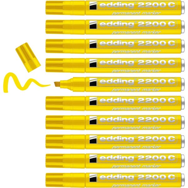 Marqueur Permanent 2200 C Corps Alu Jaune Pointe Biseautée 1-5 mm x 10 EDDING