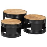 vidaXL Tables de bar forme tambour 3 Pièces bois de manguier massif brut