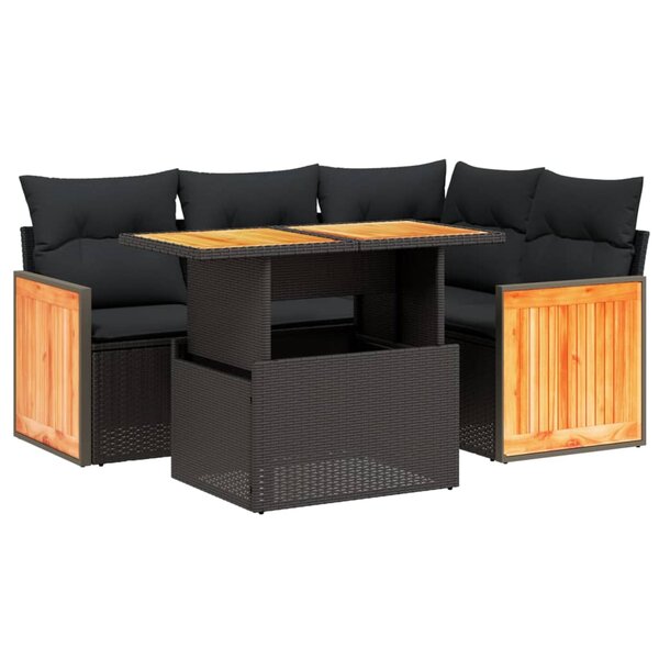 vidaXL Salon de jardin 5 Pièces avec coussins noir résine tressée