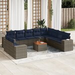 vidaXL Salon de jardin 11 Pièces avec coussins gris résine tressée
