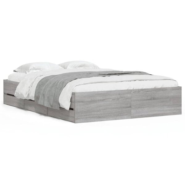 vidaXL Cadre de lit avec tiroirs sans matelas sonoma gris 120x190 cm