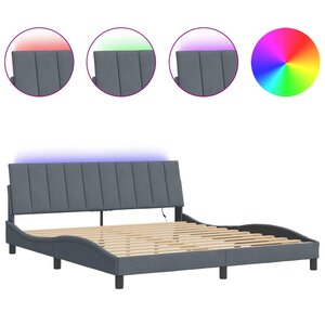 vidaXL Cadre de lit avec LED sans matelas Hanko gris foncé 180x200cm velours