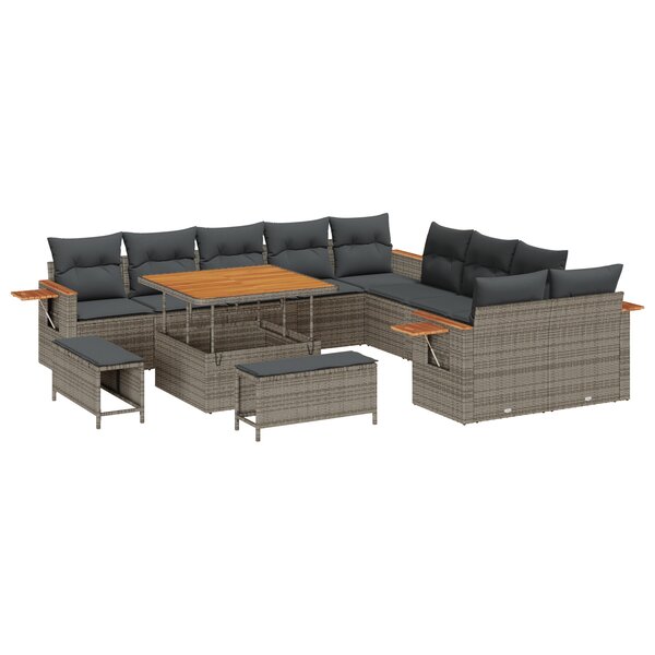 Canapés de Jardin 13 Pièces avec Coussins Gris en Poly Rattan