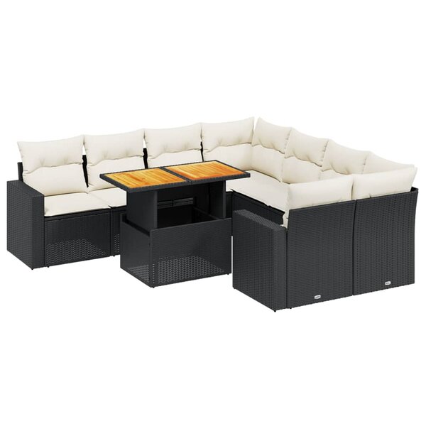 vidaXL Salon de jardin 9 Pièces avec coussins noir résine tressée