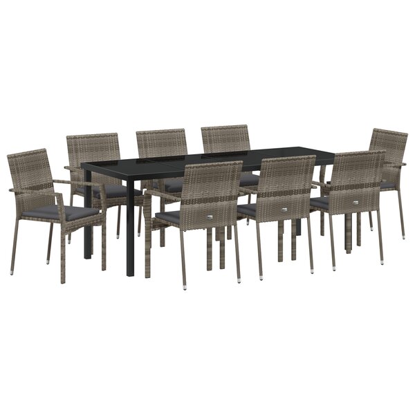 vidaXL Ensemble de jardin de 9 pièces avec coussins gris en poly rattan