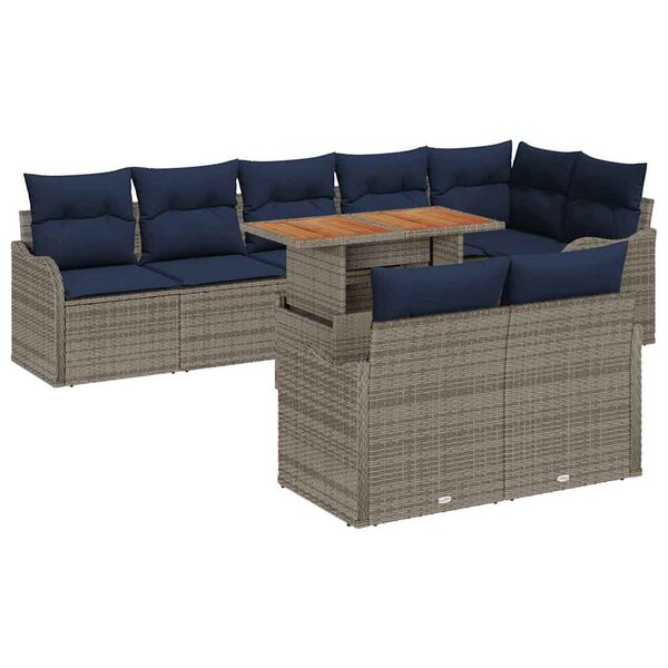 vidaXL Ensemble de canapé de jardin 9 Pièces Gris et bleu marine