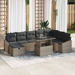vidaXL Ensemble de canapé de jardin 9 Pièces Gris polyrotin
