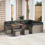 Ensemble de Canapés de Jardin 13 Pièces avec Coussins Gris Poly Rattan Acacia