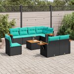 vidaXL Salon de jardin 9 Pièces avec coussins noir résine tressée