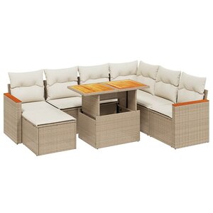vidaXL Salon de jardin avec coussins 8 Pièces beige résine tressée