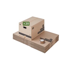 Pack and Move - Lot 20 cartons déménagement L larges - 40 x 60 x 40 cm - Poignées renforcées - 1 adhésif offert
