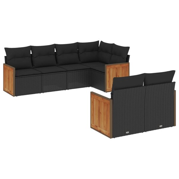 vidaXL Salon de jardin 7 Pièces avec coussins noir résine tressée