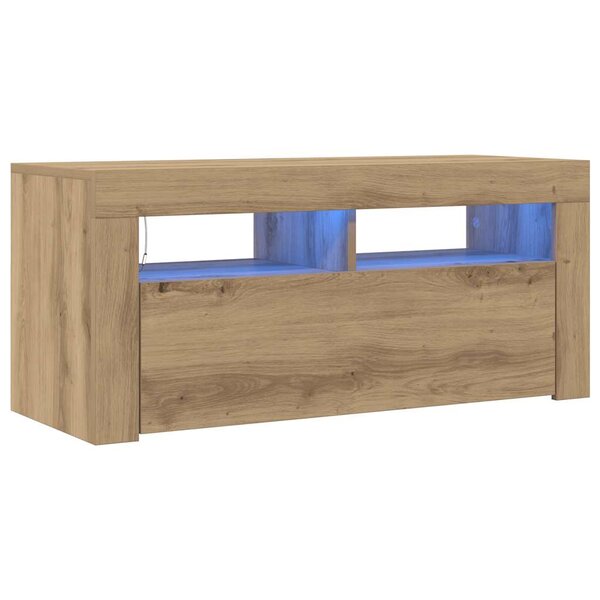 vidaXL Meuble TV avec lumières LED chêne artisanal bois d'ingénierie