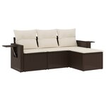vidaXL Salon de jardin 4 Pièces avec coussins marron résine tressée