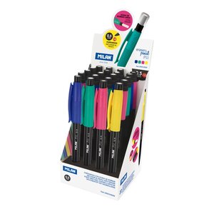 Milan PL1 Présentoir de 20 Portemines - Mine Graphite HB 0 5 mm - Gomme Milan Extra Longue - Couleurs Assorties