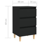 vidaXL Tables de chevet avec pieds en bois 2 Pièces noir 40x35x69 cm