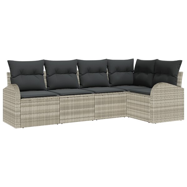 Ensemble de canapé de jardin 5 pièces avec coussins gris clair en poly rotin
