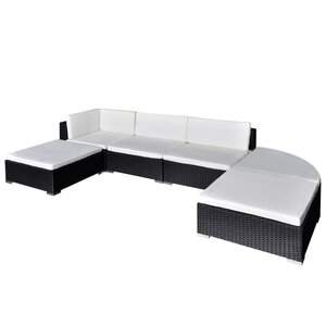 vidaXL Salon de jardin 6 Pièces avec coussins Résine tressée Noir