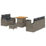 vidaXL Ensemble de canapé de jardin 8 pièces avec coussins en poly rattan gris et acacia