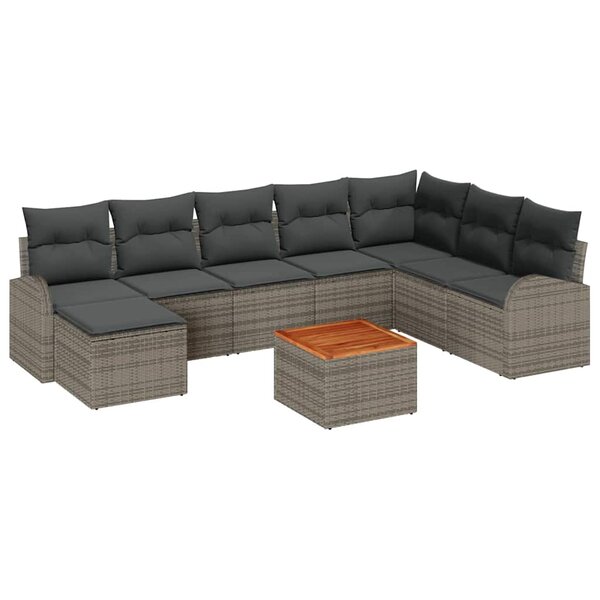 vidaXL Ensemble de canapé de jardin avec coussin 9 Pièces Gris Poly rotin