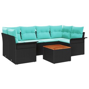 vidaXL Ensemble de canapé de jardin 7 Pièces Noir et turquoise polyrotin