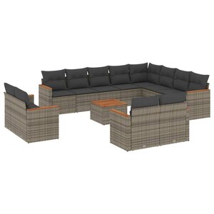 vidaXL Salon de jardin avec coussins 13 Pièces gris résine tressée