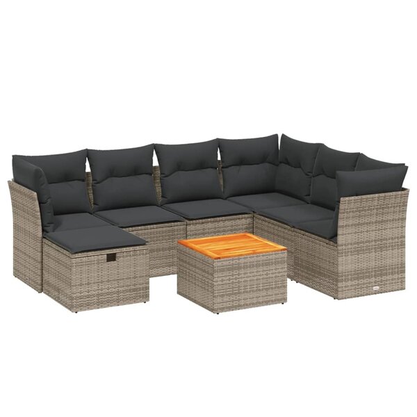vidaXL Salon de jardin 8 Pièces avec coussins gris résine tressée