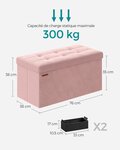 Banc de rangement pouf en velours avec couvercle avec 2 boîtes séparateur amovible capacité de charge 300 kg pour couloir salon chambre rose 12_0004164